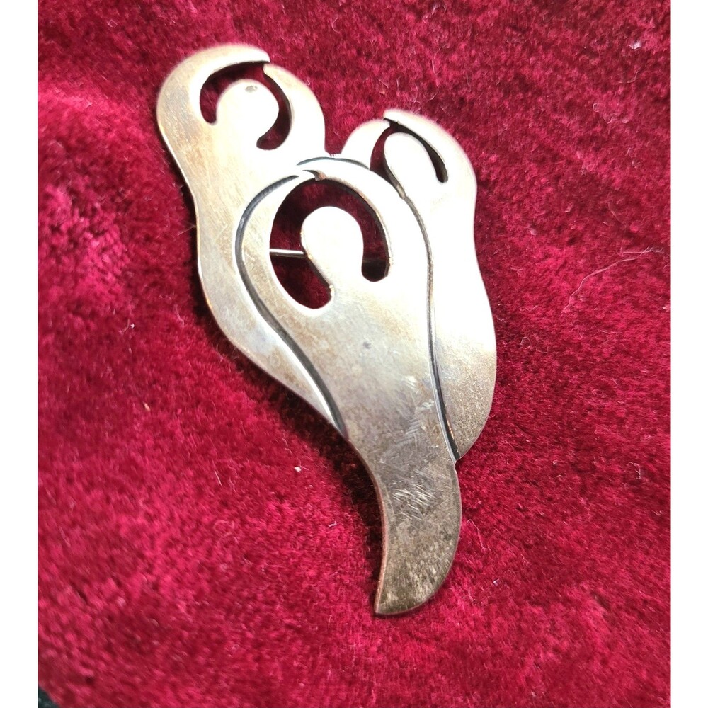 Vintage Sterling Silver Free Spirit Trio Modernist Artisan Signed Brooch Pin